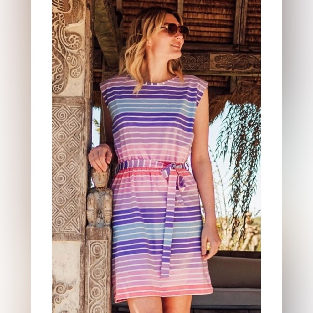 Sugarhill Brighton Hetty Jersey Sunset Ombre Stripes Dress UK8 (US XS) cotton